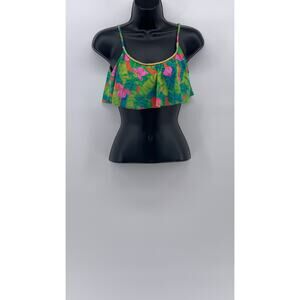 FARM Women's Floral Ruffle Spaghetti Strap Scoop Neck Bikini Top SZ M